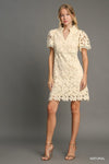 ALINE RUFFLE STAND COLLAR FLORAL LACE MINI DRESS