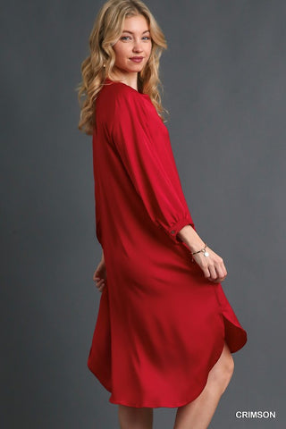 Satin Button Down High Low Hem Midi Dress