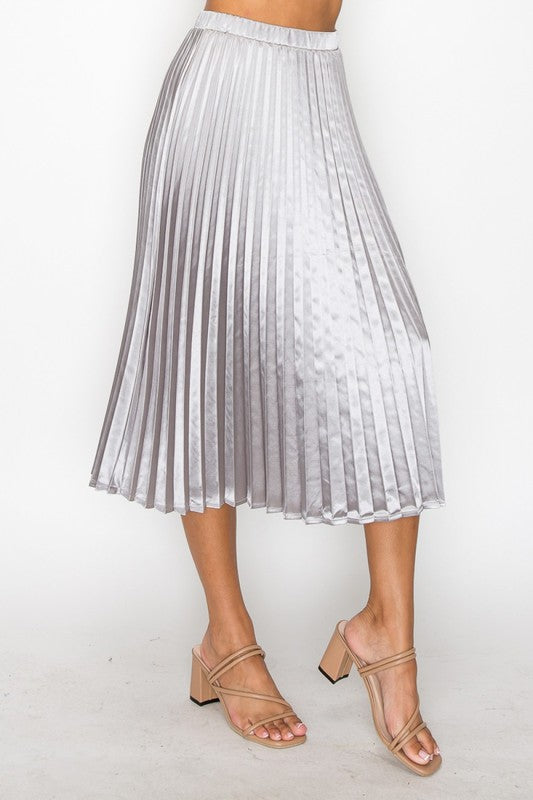 Elastic Waist Pleated Midi Skirt