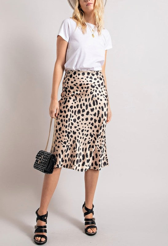 SATIN MIDI SKIRT WITH ELASTIC WAIST