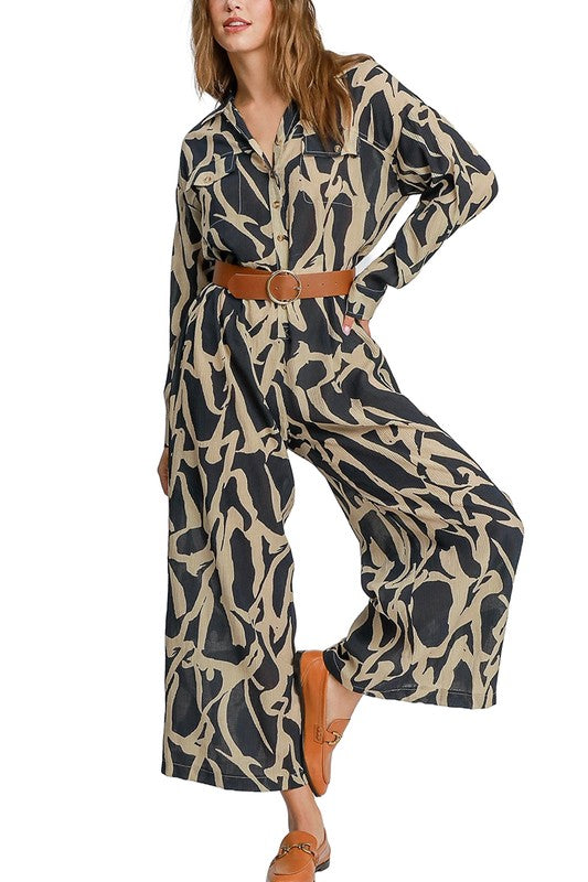 Two Tone Print Jumpsuit