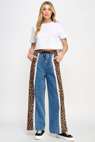 LEOPARD SIDE PATCH PRINT DRAWSTRING DENIM