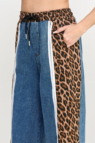 LEOPARD SIDE PATCH PRINT DRAWSTRING DENIM