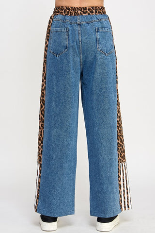 LEOPARD SIDE PATCH PRINT DRAWSTRING DENIM