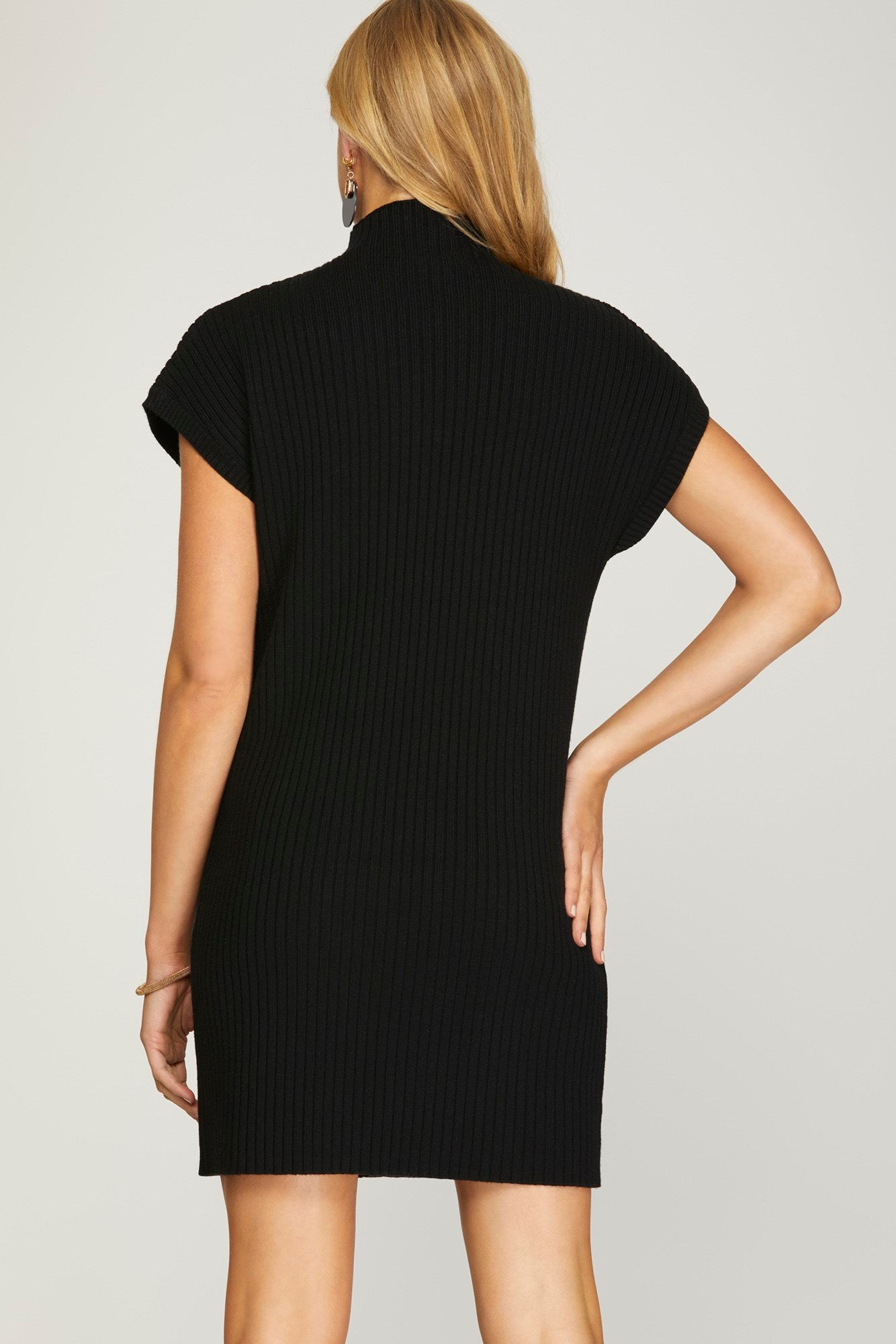 DROP SHOULDER MOCK NECK SWEATER DRESS WITH FRONT POCKET