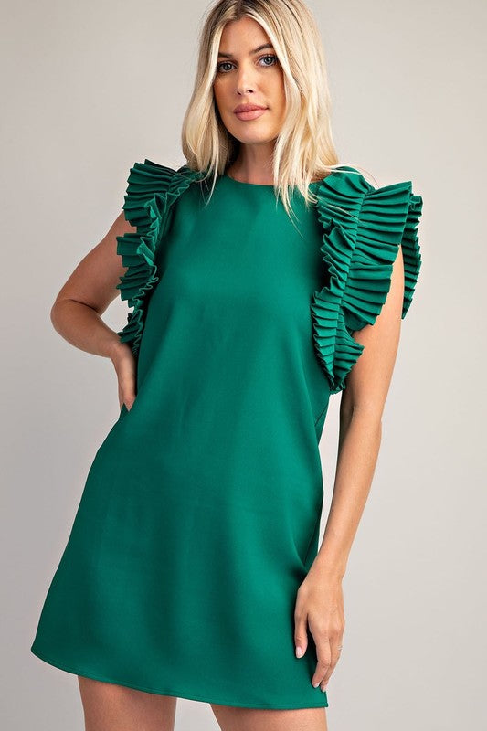 Pleated Shoulder Mini Dress