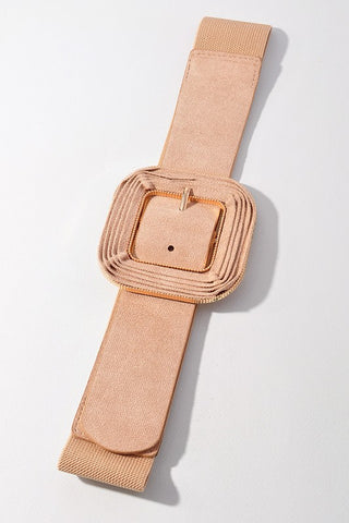 Elastic Belt with Layered Square Buckle