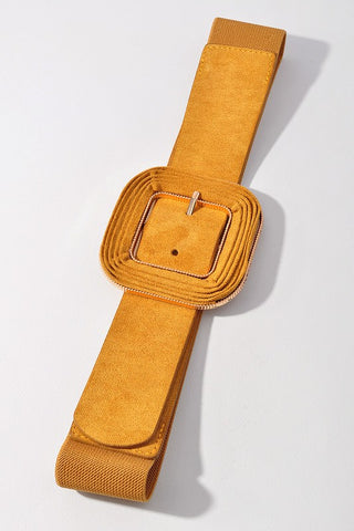 Elastic Belt with Layered Square Buckle