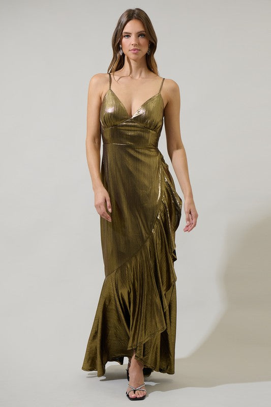 Andorra Metallic Doris Ruffle Maxi Dress