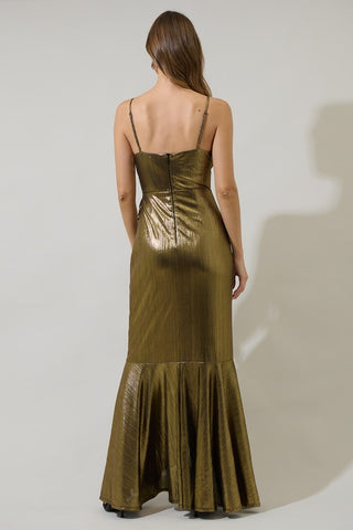 Andorra Metallic Doris Ruffle Maxi Dress