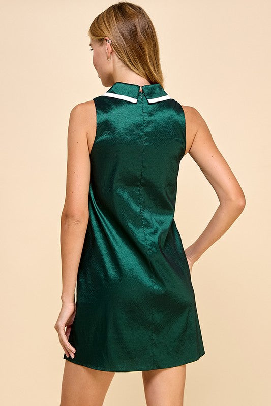 Satin Sleeveless Collared Dress