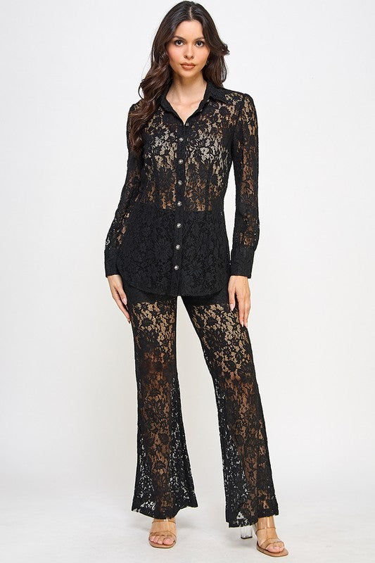 Lace Cut Out Sheer Pant