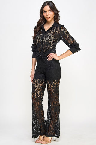 Lace Cut Out Sheer Pant