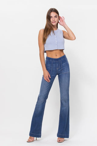 Mid Rise Medium Wash Flare Jeggings