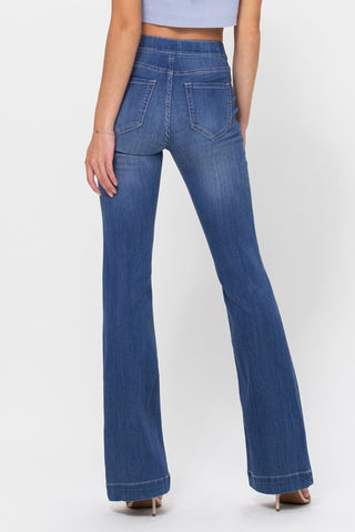 Mid Rise Medium Wash Flare Jeggings