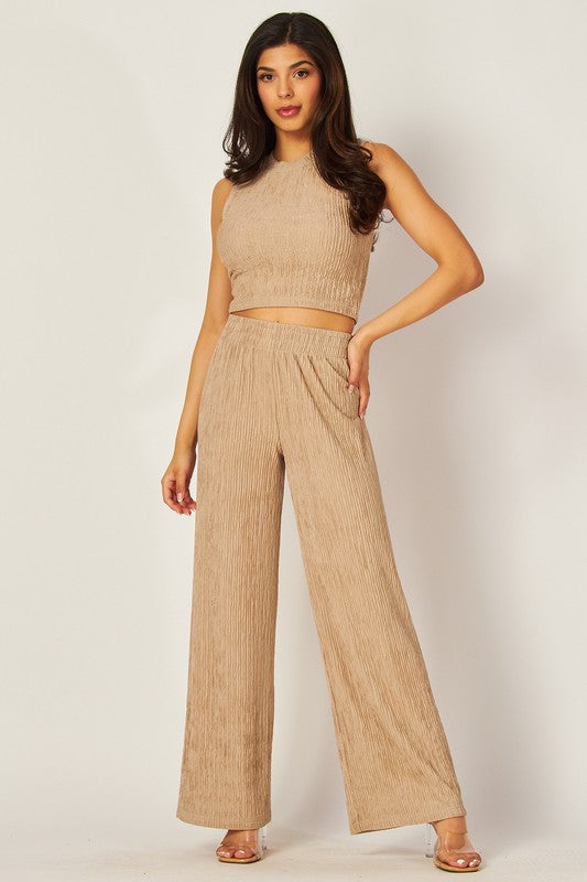 Crinkle Textured Cropped Top 2pc Loungewear Set