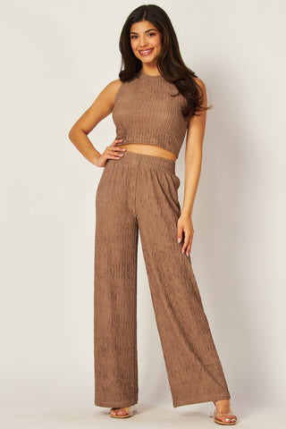 Crinkle Textured Cropped Top 2pc Loungewear Set