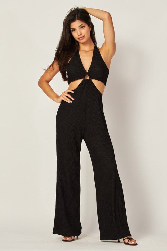 Iris Cut-Out O-Ring Bow Tie Jumpsuit