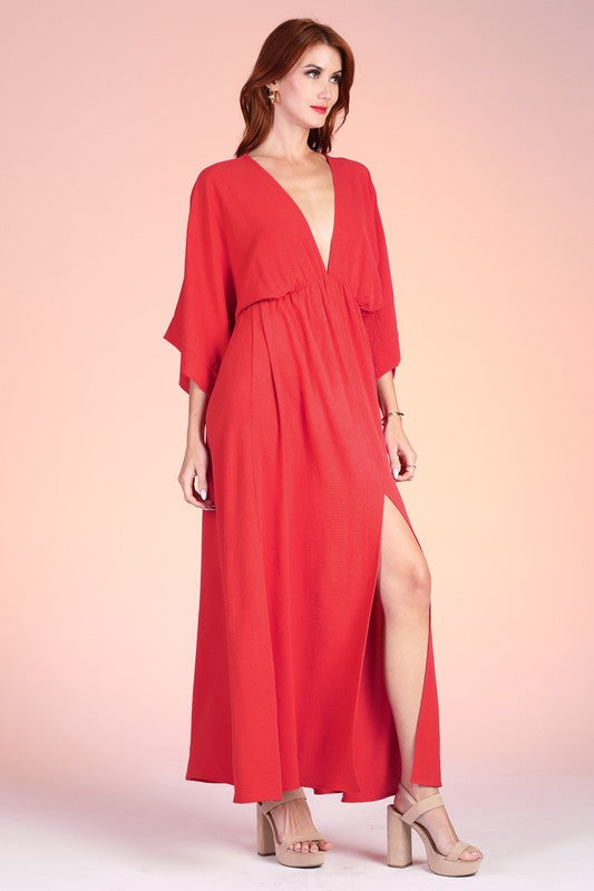 Matte Crepe Kimono Maxi Dress