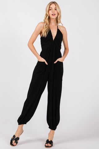 Woven Solid Jogger Jumpsuit