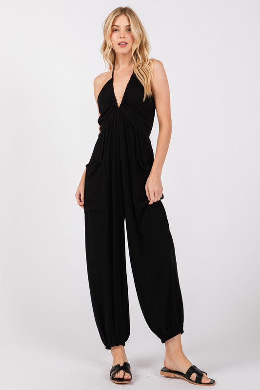 Woven Solid Jogger Jumpsuit