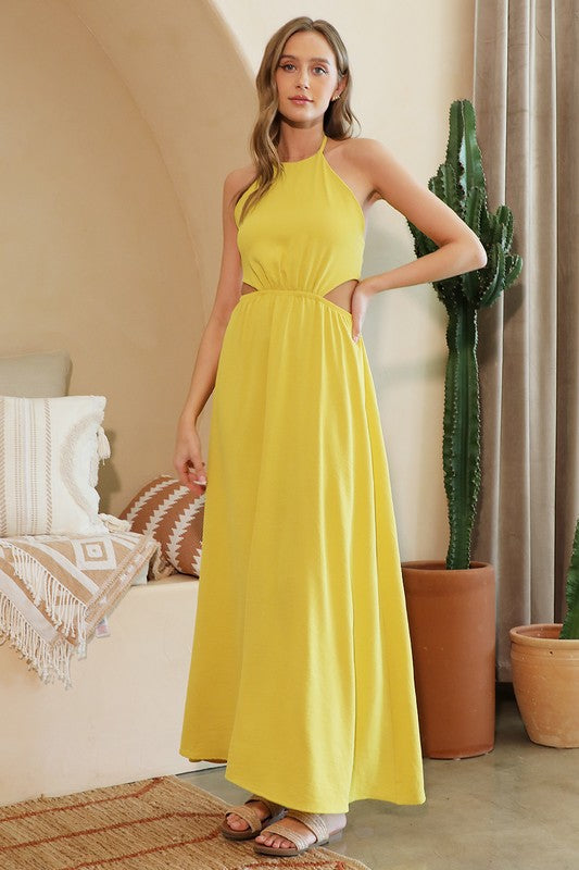 Matte Crepe Cut Out Halter Maxi Dress