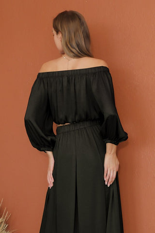 Washed Poly Silk Off Shoulder Sleeved Top