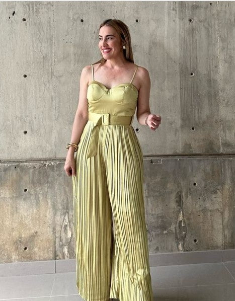 BELTED PLEATED WIDE LEG JUMPSUIT