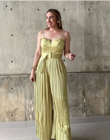 BELTED PLEATED WIDE LEG JUMPSUIT