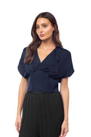 Satin Cropped Blouse With Pleat Detail