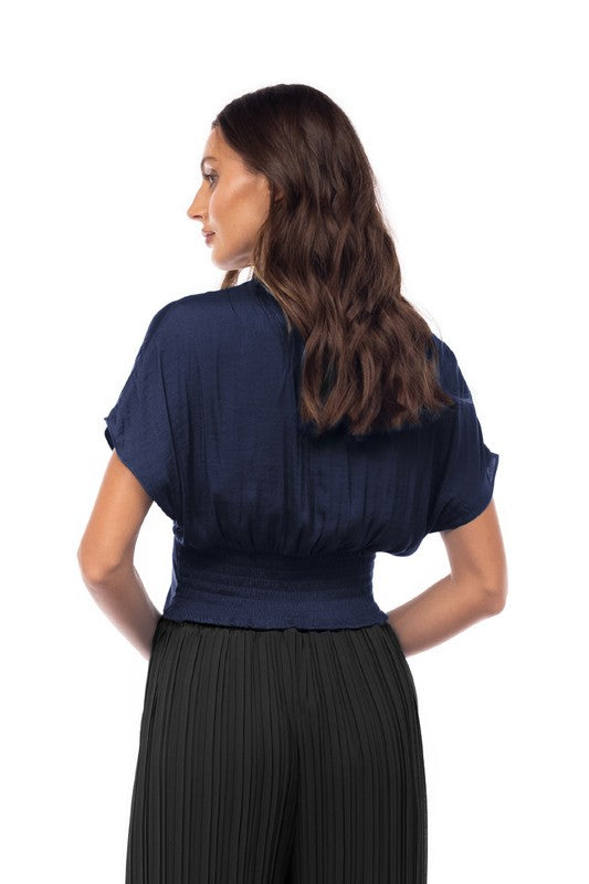 Satin Cropped Blouse With Pleat Detail