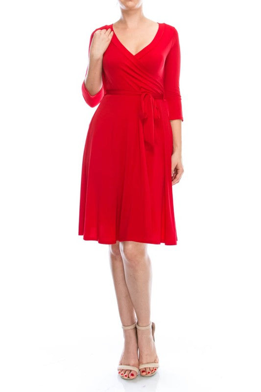 KNEE LENGTH WRAP DRESS