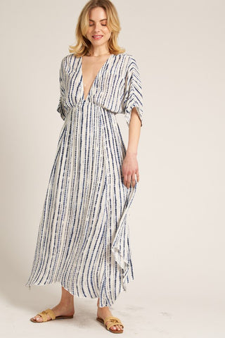 V-Neck Striped Midi Dress