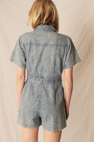 Denim Romper with Belt