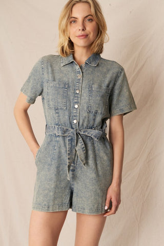 Denim Romper with Belt