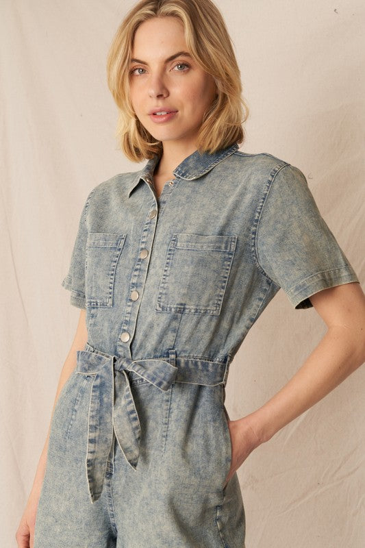 Denim Romper with Belt