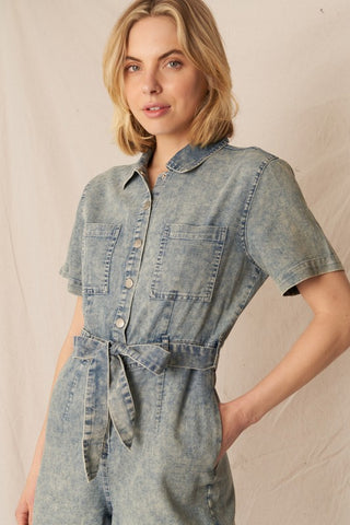 Denim Romper with Belt