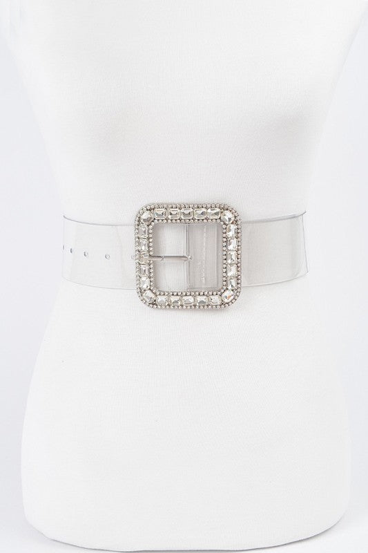 Stone Metal Buckle Clear Belt