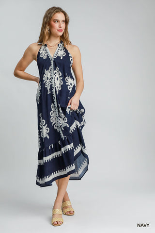 Two Tone Abstract Border Print Dress