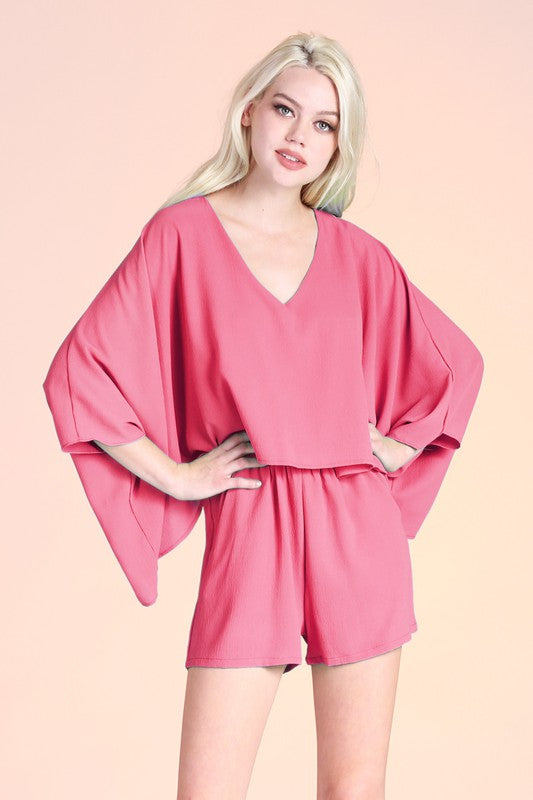 Textured Solid Kimono Double Layer Romper