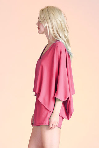 Textured Solid Kimono Double Layer Romper