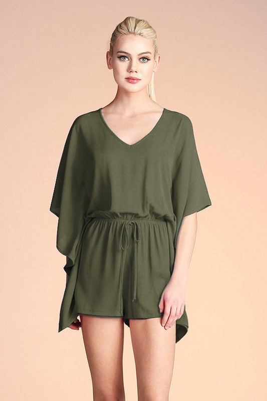 Texture Solid Caftan Romper