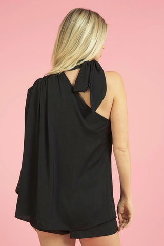 One Shoulder Tie Neck Blouse