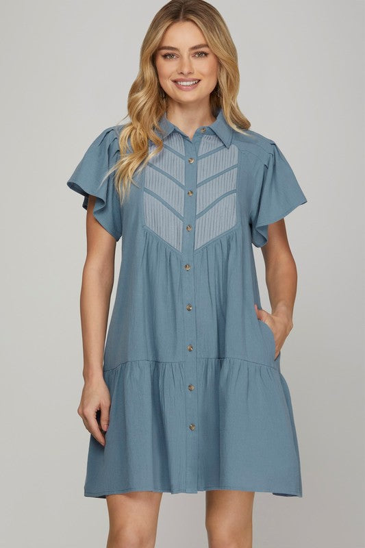 Short Sleeve Button Down Mini Dress