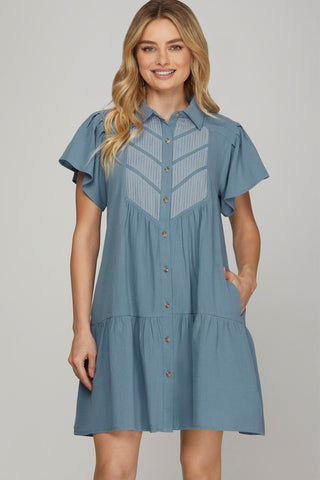 Short Sleeve Button Down Mini Dress