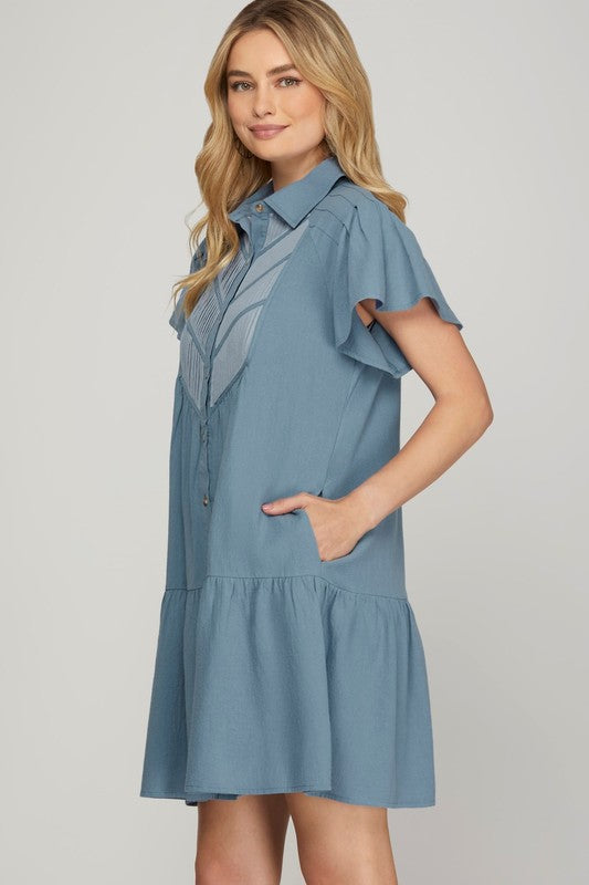 Short Sleeve Button Down Mini Dress