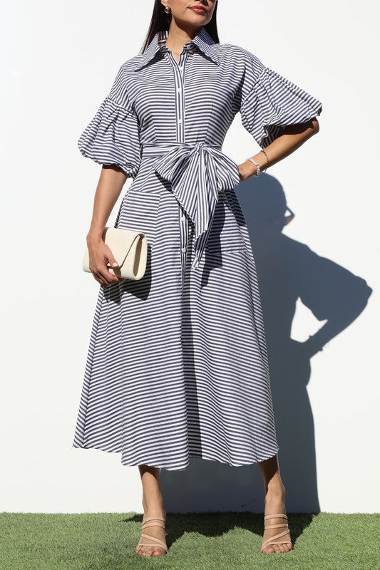 Bubble Sleeves Woven Shirt Dress