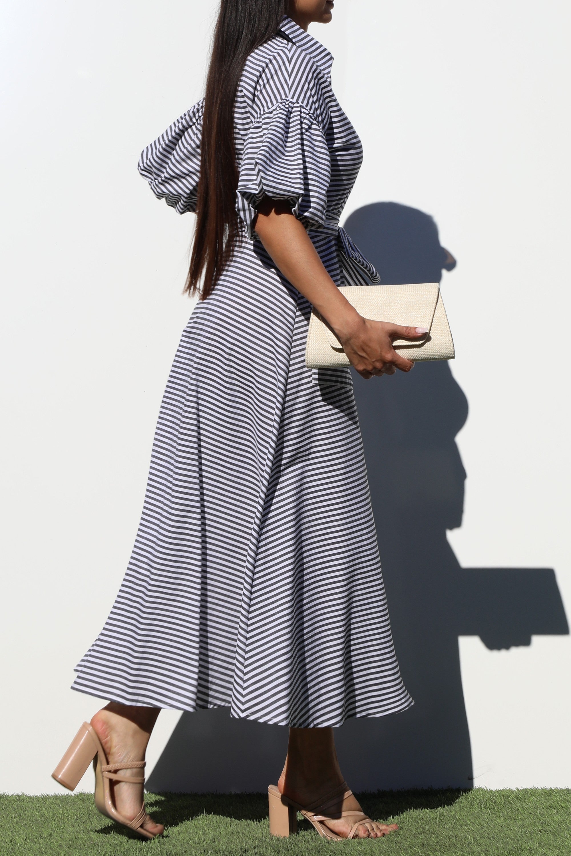 Bubble Sleeves Woven Shirt Dress