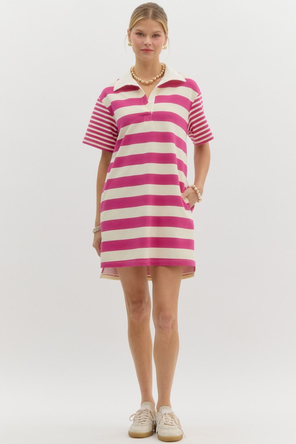 Striped short sleeve mini polo shirt dress