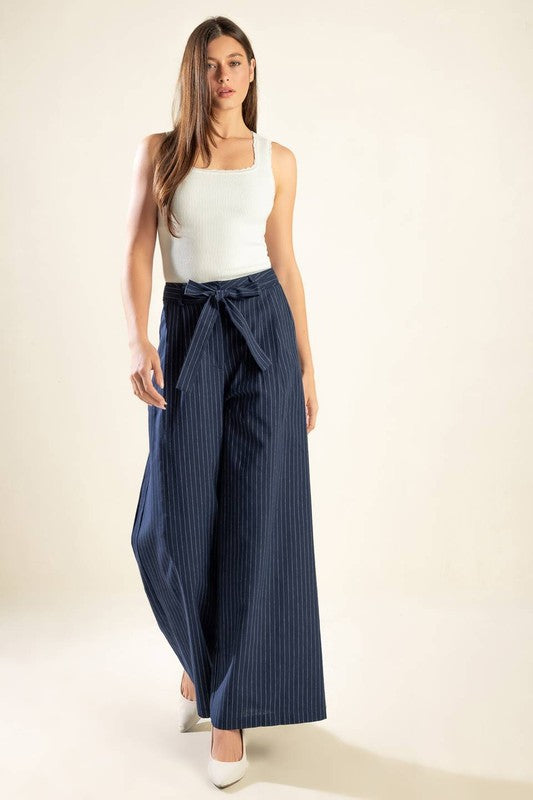 A striped woven pant